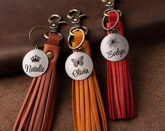 Leather Tassel Keychain, Personalized Purse Charms for Handbags, Tassel Keychain Charm, Gift for Women
