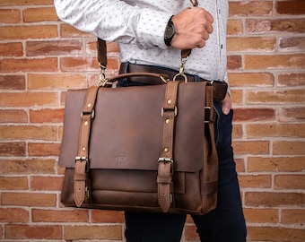 Mens leather laptop briefcase, Leather office bag for man, Macbook leather  bag, custom leather briefcase