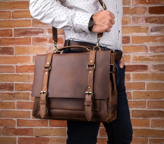 Mens Leather Laptop Briefcase Leather Office Bag for Man 