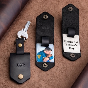 New dad gift, 1st time dad gift, key chain for dad with picture, mini photo album keychain gift for dad, leather photo keychain