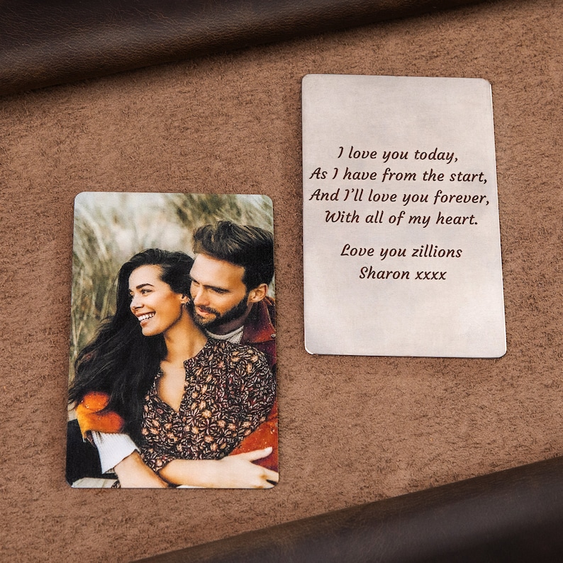 Valentine's Day gift for boyfriend, Personalized wallet photo card, metal wallet insert custom made, Engraved wallet card with picture 画像 10