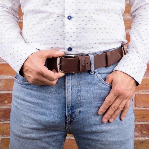 Brown leather handmade belt for men, engraved name leather belt, Genuine leather belt with engraving for boyfriend