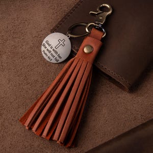Custom Religious Charm Keychain, Personalized Leather Charm Keychain, Gift for Christian