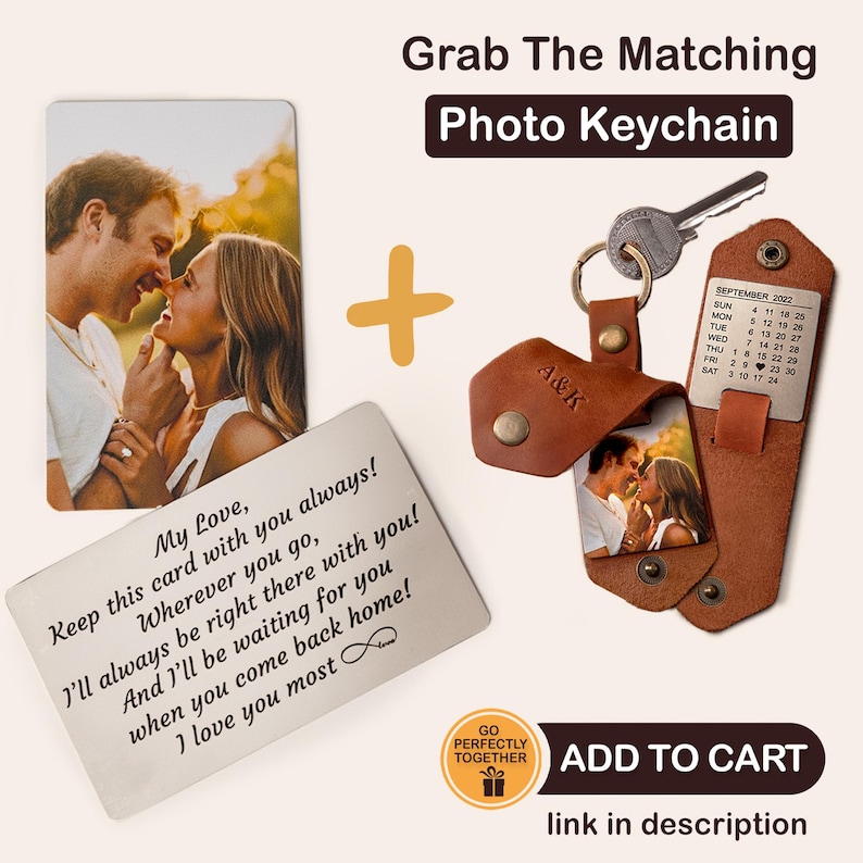Valentine's Day gift for boyfriend, Personalized wallet photo card, metal wallet insert custom made, Engraved wallet card with picture 画像 5