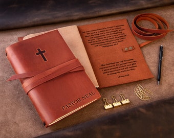 Pastor leather journal notebook, religious men gift, womens prayer journal, daily prayer journal, pastor leather notebook gift