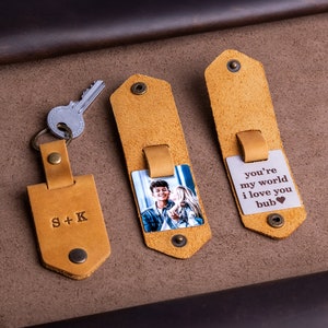 Picture Keychain for Boyfriend, Boyfriend Key Chain With Picture,  Personalized Leather Photo Keychain, Personalized BF Gift 