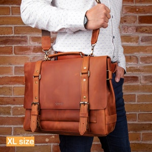 Leather messenger bag, mens briefcases of genuine leather, First work leather gift for son