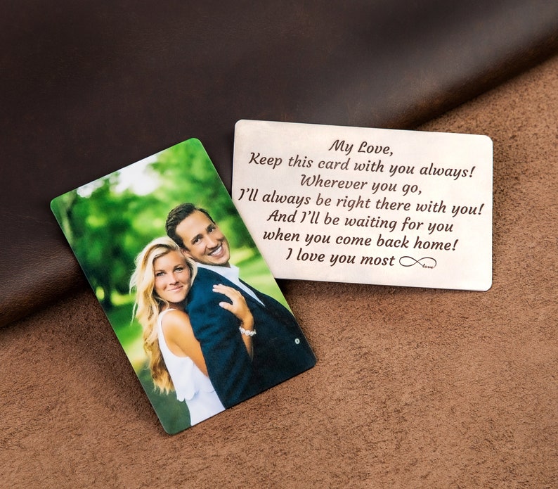 Personalized wallet photo card for boyfriend, metal wallet insert custom made, Engraved wallet card with picture 