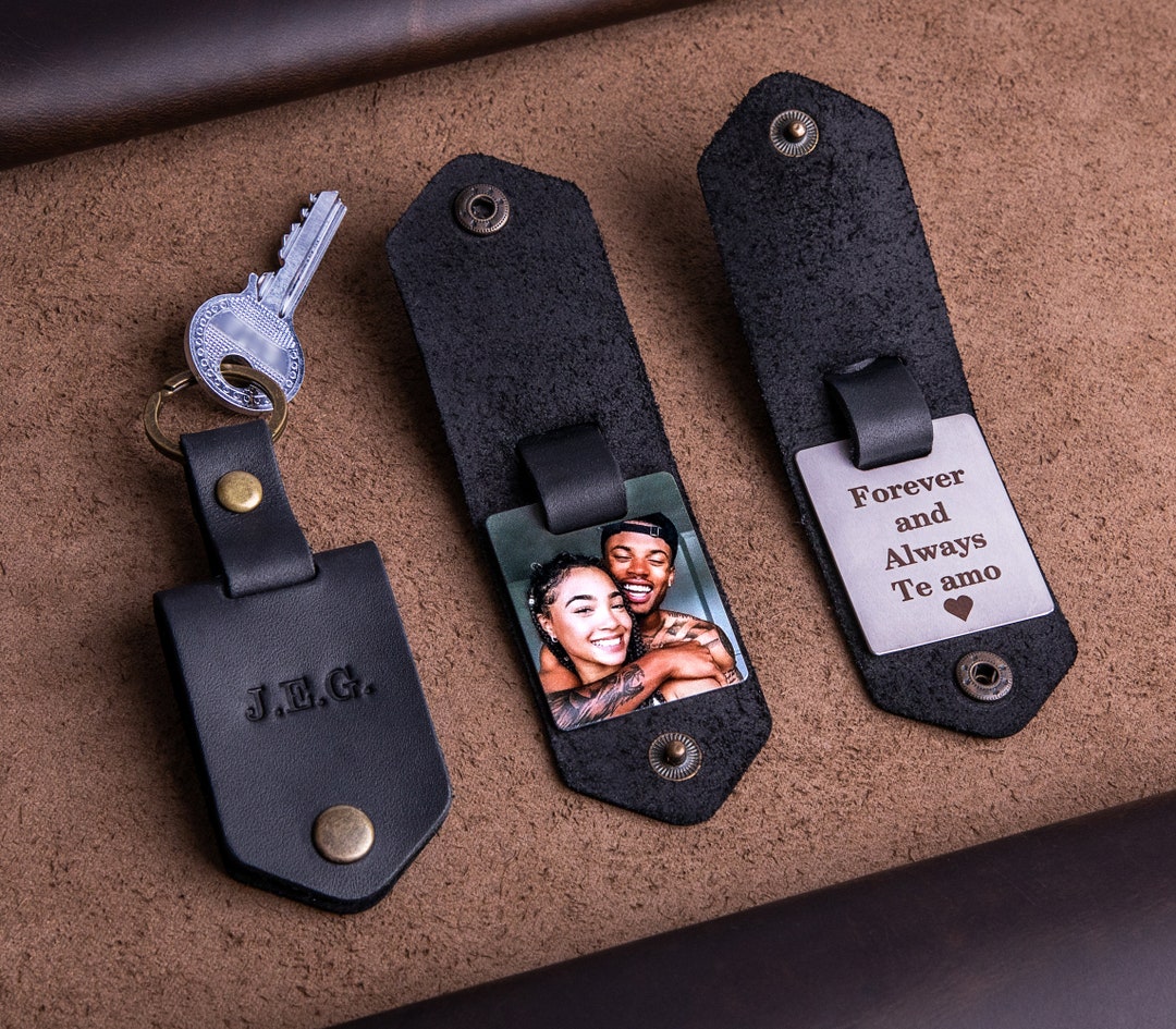 Man Accessory Leather Keychain With Photo, Personalized Gifts for Him