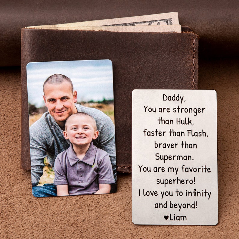 Personalized wallet photo card for boyfriend, metal wallet insert custom made, Engraved wallet card with picture image 10