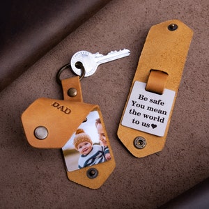 Porte-clés photo en cuir pour papa, porte-clés photo avec revêtement en cuir, porte-clés pour papa de sa femme, cadeaux personnalisés pour papa, cadeau de Noël