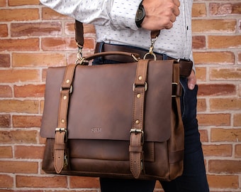 Mens leather laptop briefcase, Leather office bag for man, Macbook leather bag, custom leather briefcase