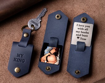 Custom Leather Keychain Naughty Photo Gift for Boyfriend, Engraved Keychain with Photo