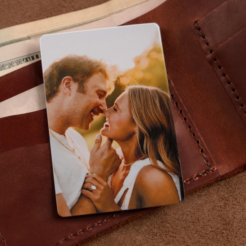 Valentine's Day gift for boyfriend, Personalized wallet photo card, metal wallet insert custom made, Engraved wallet card with picture 画像 16