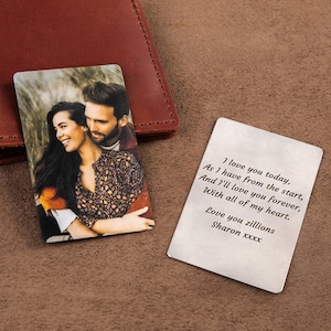 Personalized wallet photo card for boyfriend, metal wallet insert custom made, Engraved wallet card with picture image 8