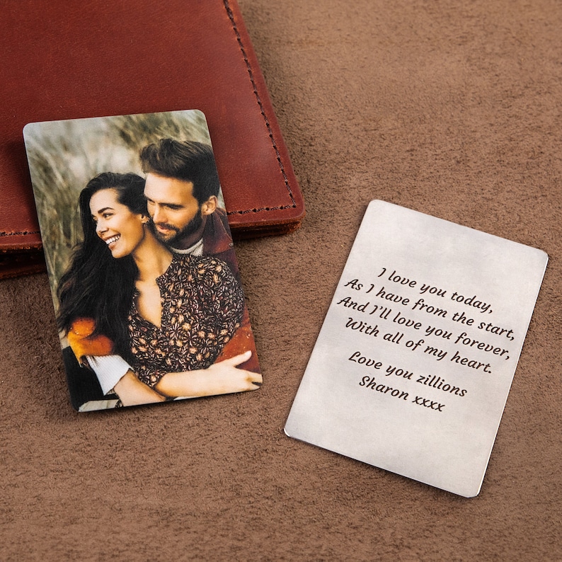 Personalized wallet photo card for boyfriend, metal wallet insert custom made, Engraved wallet card with picture image 8
