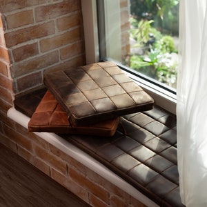 Leather bench pad, Bench cushion pad, Dining bench seat pad, Square cushion pad, Custom cushion for bench image 9