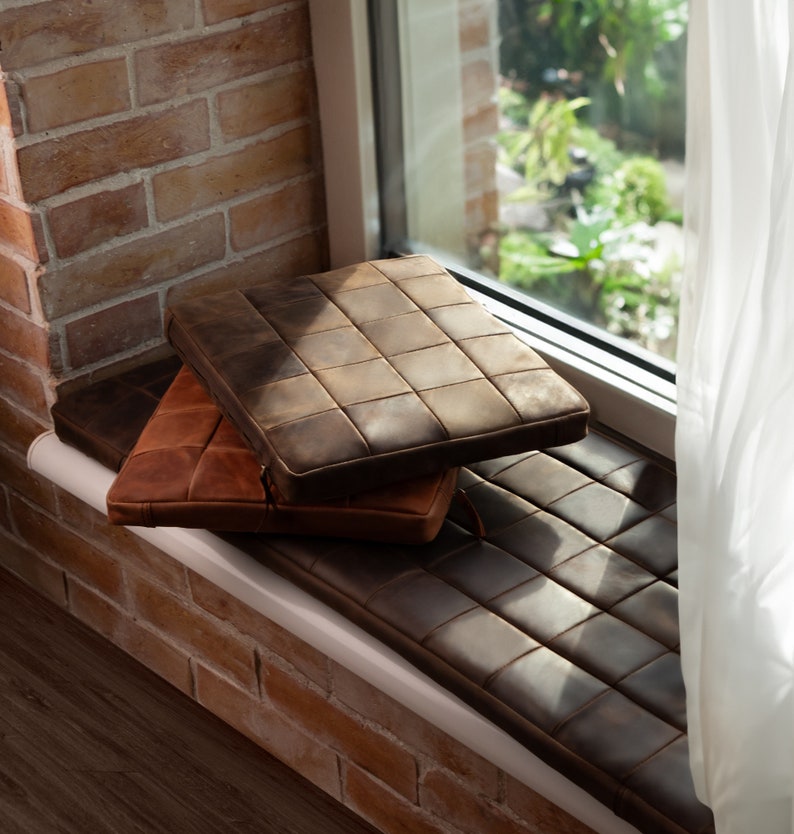 Leather bench pad, Bench cushion pad, Dining bench seat pad, Square cushion pad, Custom cushion for bench image 9