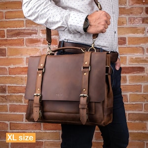 Mens Leather Briefcase, Fathers Day gift, Personalized Leather Briefcase for Dad, Mens Leather Computer Bag, Mens Laptop Messenger Bag