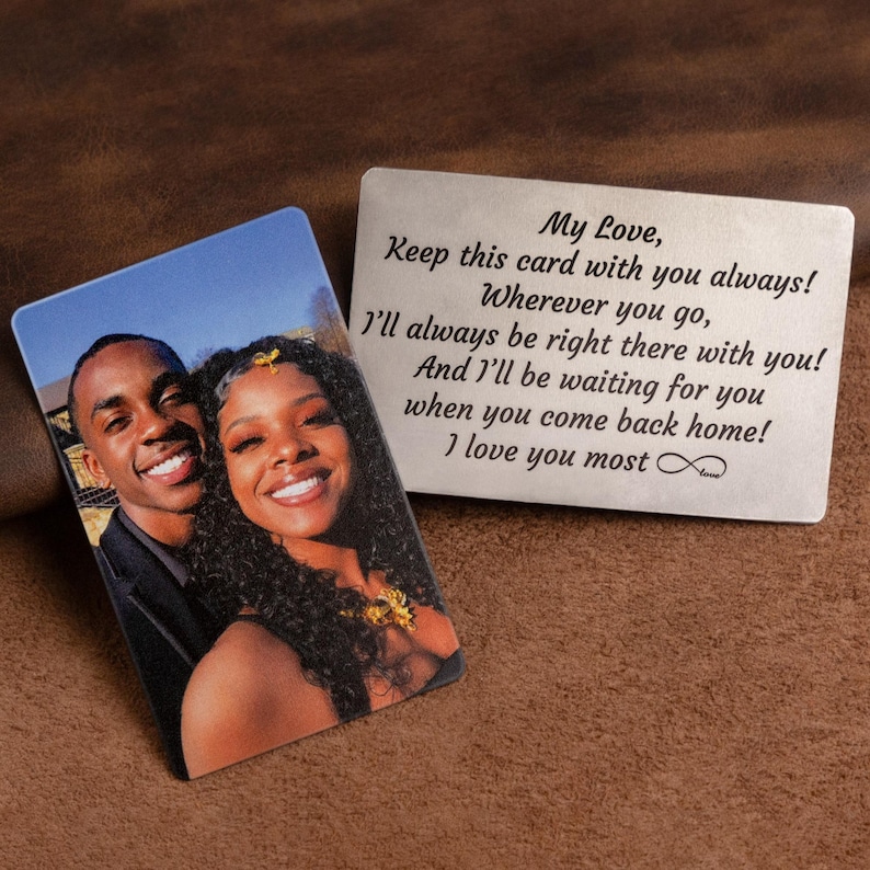 Valentine's Day gift for boyfriend, Personalized wallet photo card, metal wallet insert custom made, Engraved wallet card with picture 画像 12