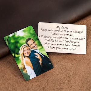 Personalized wallet photo card for boyfriend, metal wallet insert custom made, Engraved wallet card with picture