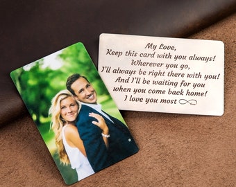 Personalized wallet photo card for boyfriend, metal wallet insert custom made, Engraved wallet card with picture