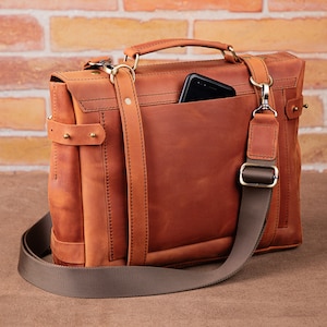 Mens leather laptop briefcase, Leather office bag for man, MacBook leather bag, custom leather briefcase image 2