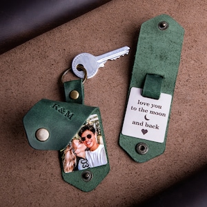 Men accessory - Leather keychain with photo, 1st anniversary gift for boyfriend, anniversary gift ideas for men, unique photo gift for him