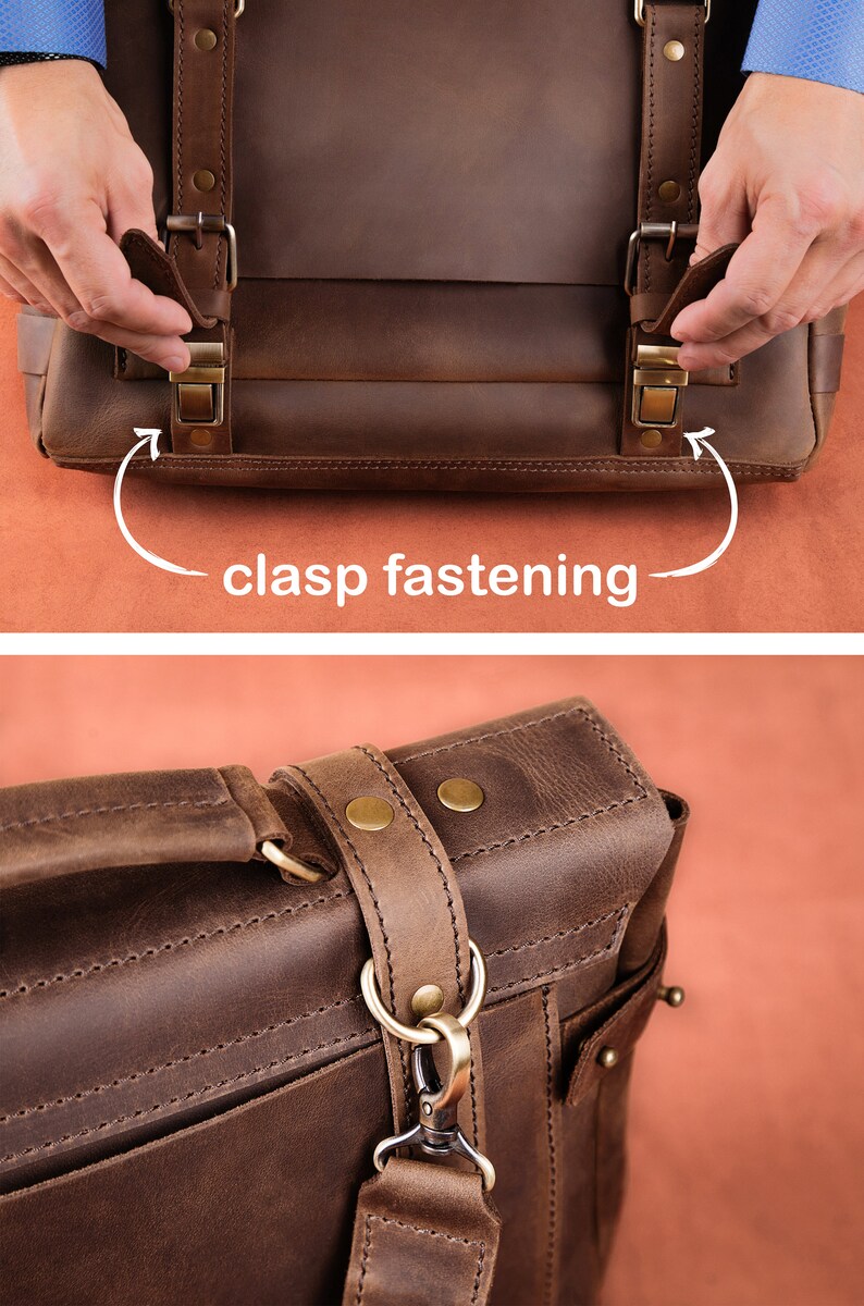 Mens Leather Laptop Briefcase Leather Office Bag for Man Etsy