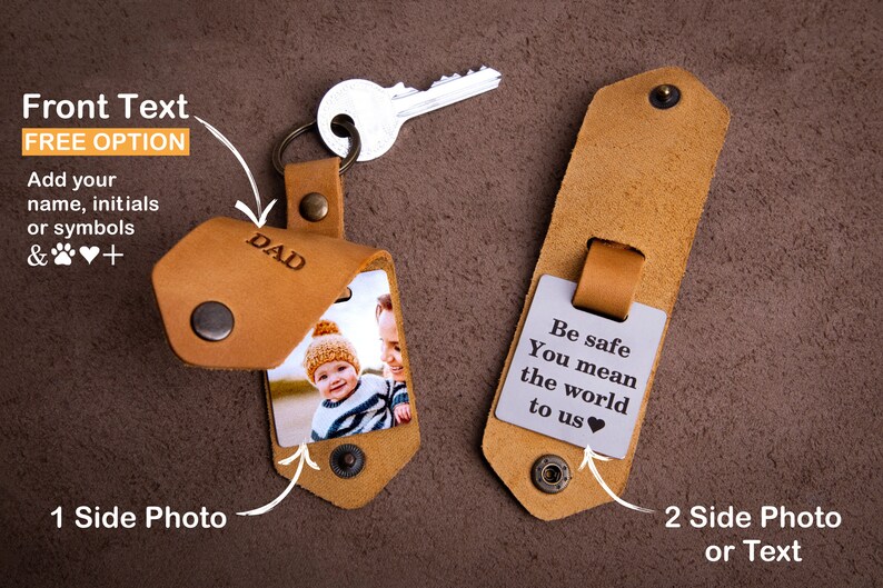 Husband keychain with photo, leather key chain for husband, custom photo keychain from wife, keychain for men, photo keychain image 4