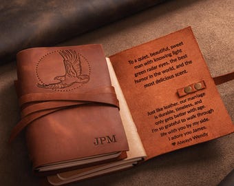 Personalized Wrapped Leather Journal, Reffilable Notebook Gift for Him, Handmade Lined Bound Notebook Gift