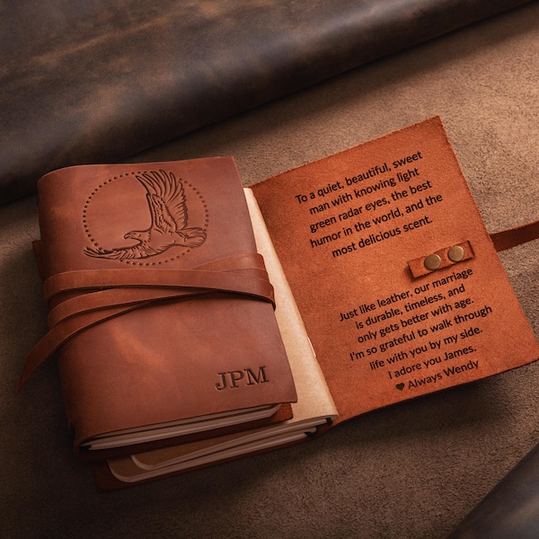 Personalized Wrapped Leather Journal, Reffilable Notebook Gift for Him, Handmade Lined Bound Notebook Gift