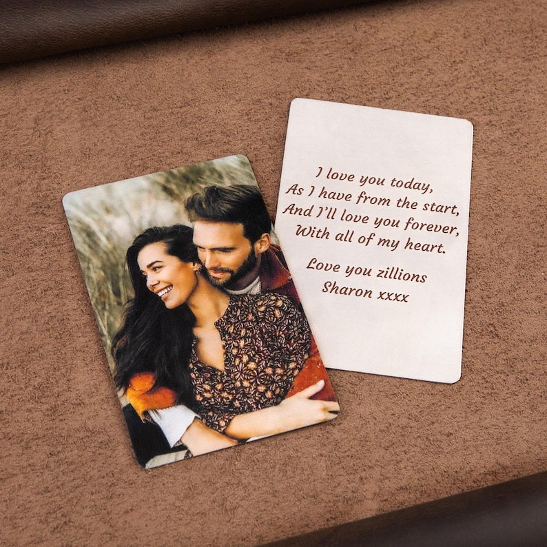 Valentine's Day gift for boyfriend, Personalized wallet photo card, metal wallet insert custom made, Engraved wallet card with picture 画像 4