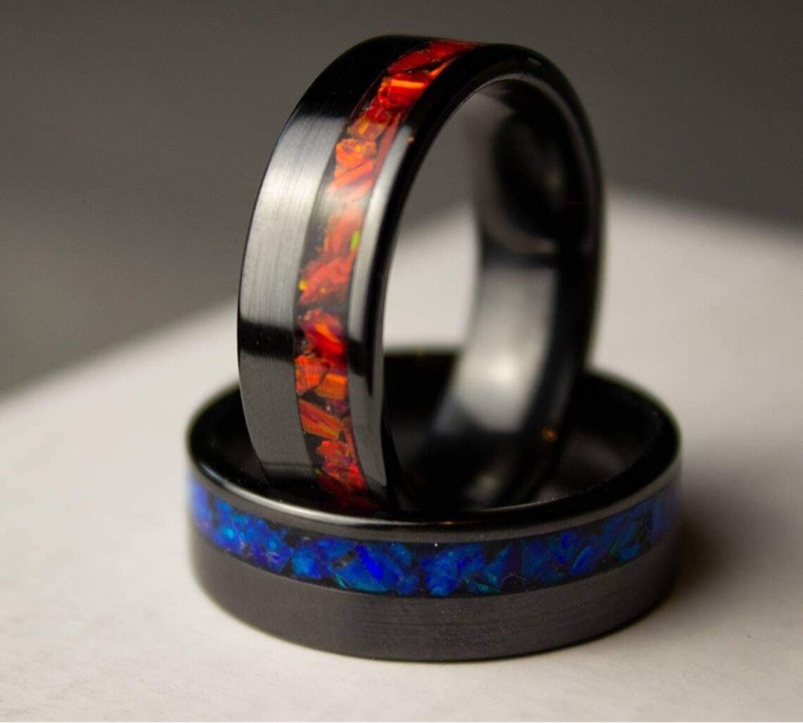 Thin Line Rings Black Ceramic Thin Red Line Ring - Thin Blue Line Ring - Offset Crushed ...