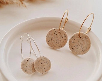 Polymer clay earrings, hoop earrings with pendant, gold or silver colored, boho earrings, hanging earrings, gift idea for girlfriend, bridal jewelry