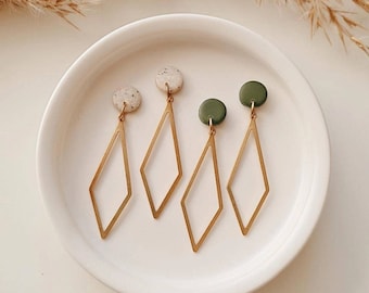 Polymer Clay Earrings, Earrings Gold, Earrings Plug, Boho Jewelry, Earrings Hanging, Green, Gift Idea Girlfriend, Gift Jewelry