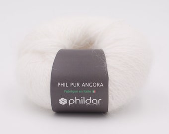 Phil PUR ANGORA, una scatola da 10 gomitoli da 25 g, 100% angora, filato d'angora, filato d'angora del commercio equo e solidale, lana di coniglio, lana d'angora, Phildar angora 250 g