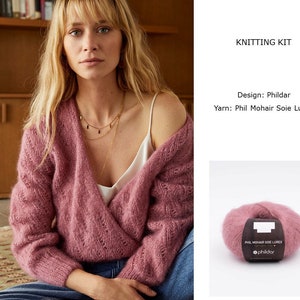 Kit per maglieria Cardigan STEFFIE, istruzioni per maglieria tedesca, francese, motivo dutsch, cardigan avvolgente fai da te, motivo cardigan mohair, phildar