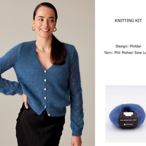 Knitting kit Cardigan YSATIS, German knitting instructions, french, dutsch pattern, DIY mohair cardigan,mohair silk cardigan,phildar pattern