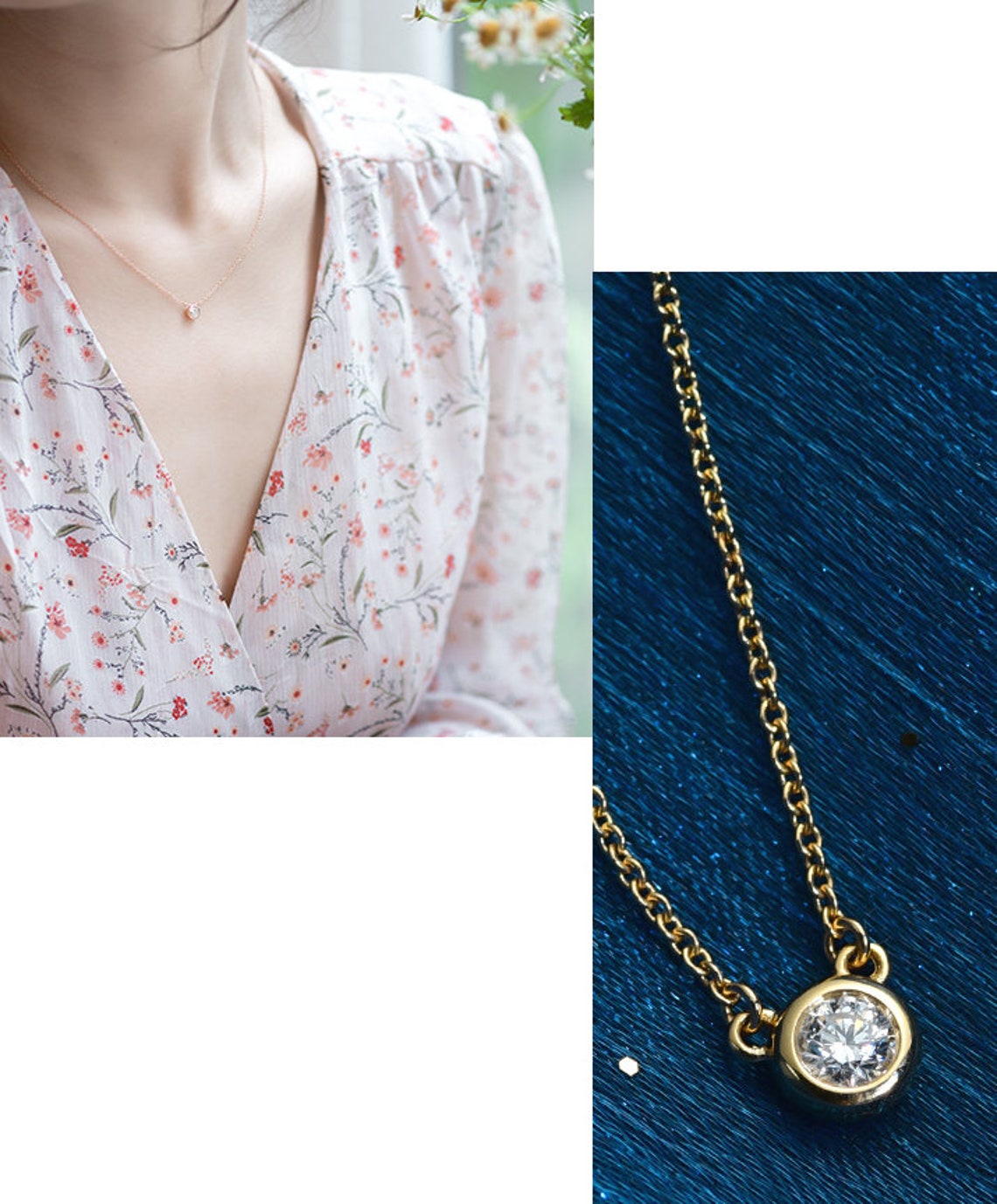 Natural Diamond Pendant Necklace Wedding Jewelry Engagement Etsy UK