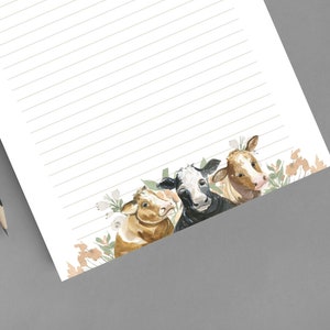 Cows Printable Writing Sheets | Writing Paper | Stationery | 8.5" X 11" | 8.5" X 5.5" | Lined and Unlined