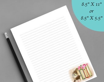 Owls and Books Printable Writing Sheets | Writing Paper | Pretty Stationery | 8.5" X 11" | 8.5" X 5.5" | Lined and Unlined | Digital