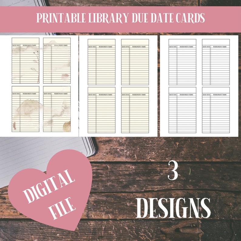 Printable Library Due Date Card Ephemera for Junk Journals or Loose
