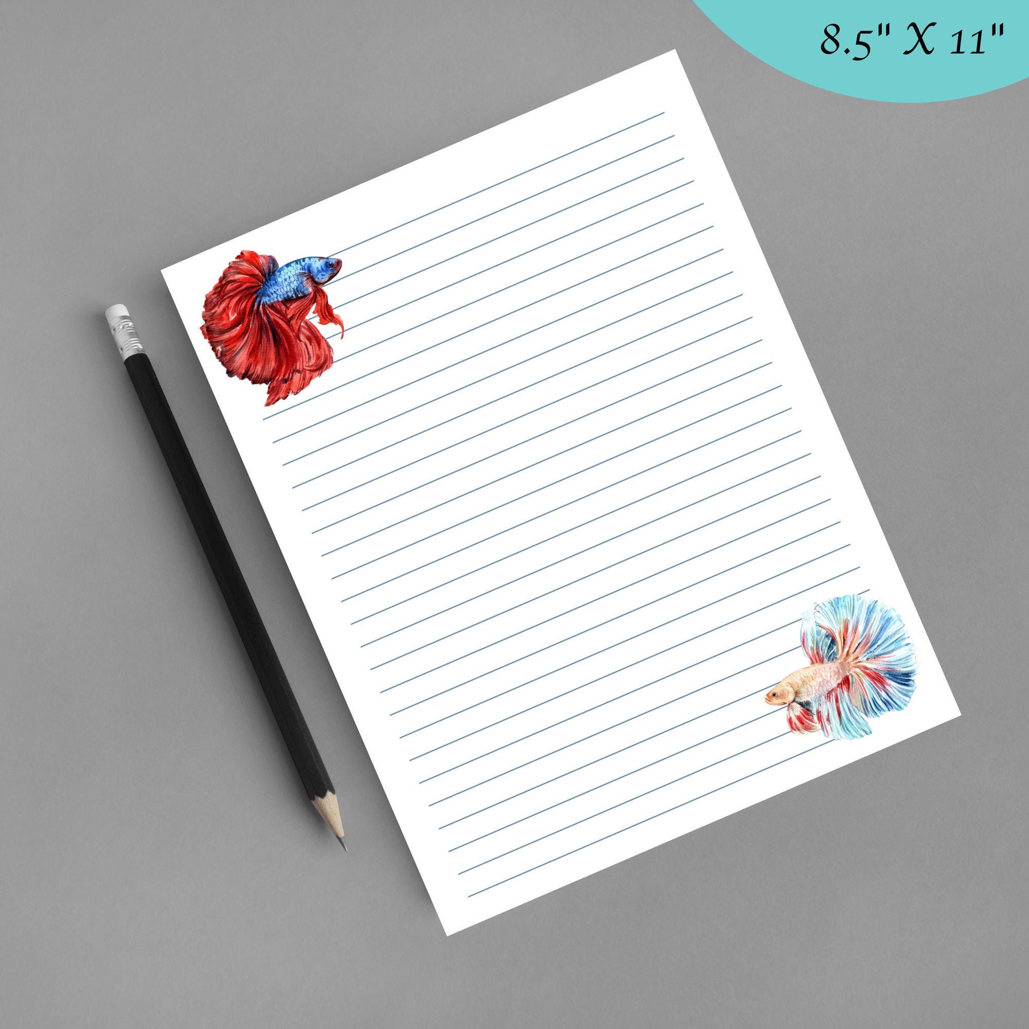 Betta Fish Printable Writing Sheets Writing Paper Stationery 8.5 X 11 8 ...