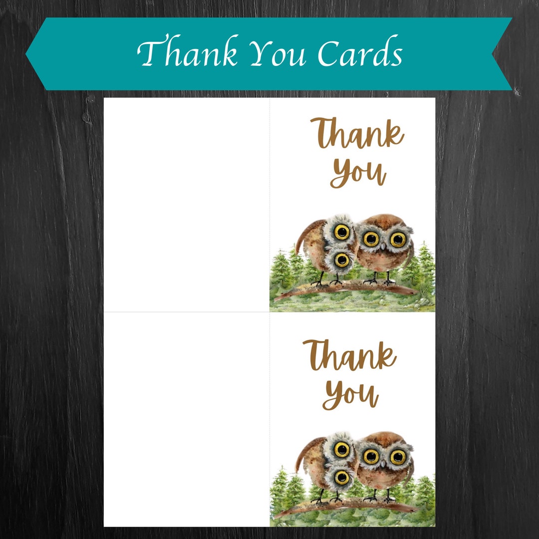Owls Printable Thank You Cards | 2 per 8.5" X 11" Sheet | Blank Inside ...