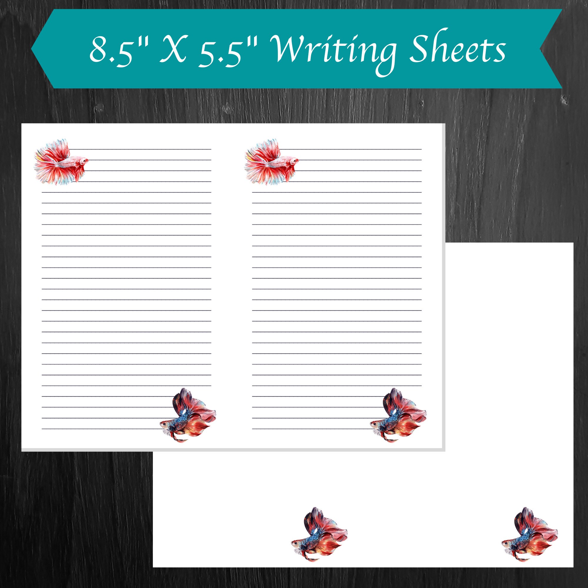 Betta Fish Printable Writing Sheets | Writing Paper | Stationery | 8.5 ...