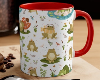 cute frog mug kawaii frog woodland mushroom mug gift birthday present Frog Mug Happy Frog GIft Mug Positive Frog Mug Accent Coffee Mug, 11oz