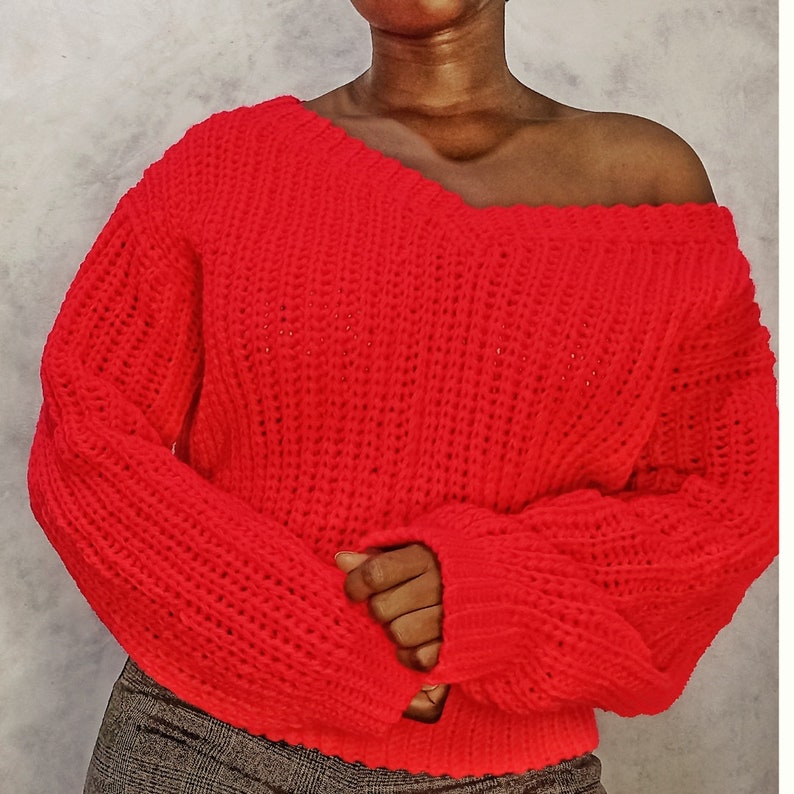 Crochet V neck women sweater pattern Crochet V-neck off the shoulder sweater pattern Crochet knit look sweater pattern, Sitandcrochet image 3