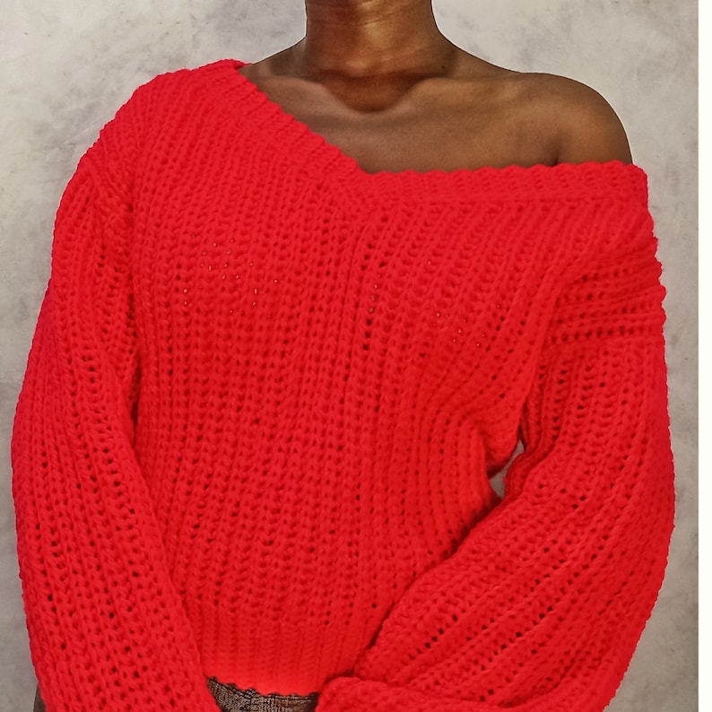 Crochet V neck women sweater pattern Crochet V-neck off the shoulder sweater pattern Crochet knit look sweater pattern, Sitandcrochet image 2