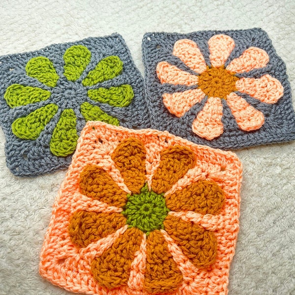 Vintage-Inspired 3D Flower Granny Square Crochet Pattern - Retro Design for Blankets, Afghans, Home Décor - DIY Tutorial - PDF - Handmade